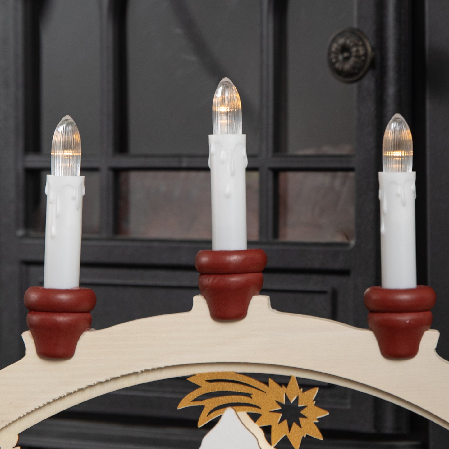 33cm Battery Operated Wooden Christmas Candle Bridge with Nativity Scene and LEDs