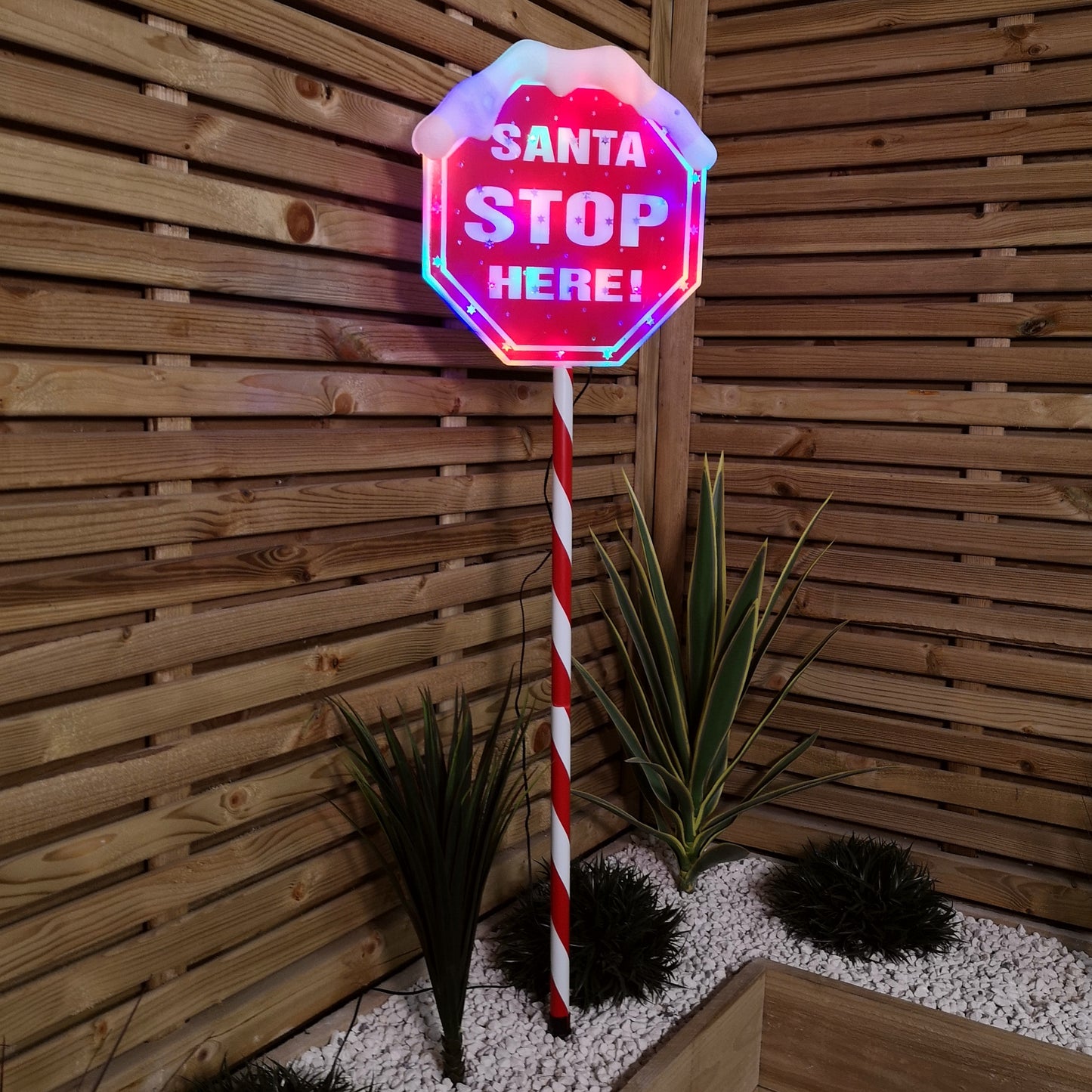 Premier Christmas Light up Santa stop here Garden Patio Sign 110m