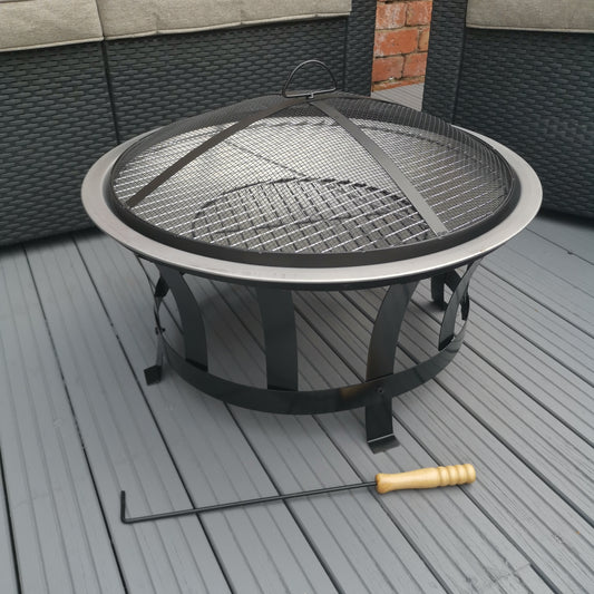60cm Garden Fire Pit Bowl with Barbecue / BBQ Grill and Mesh Lid 2736