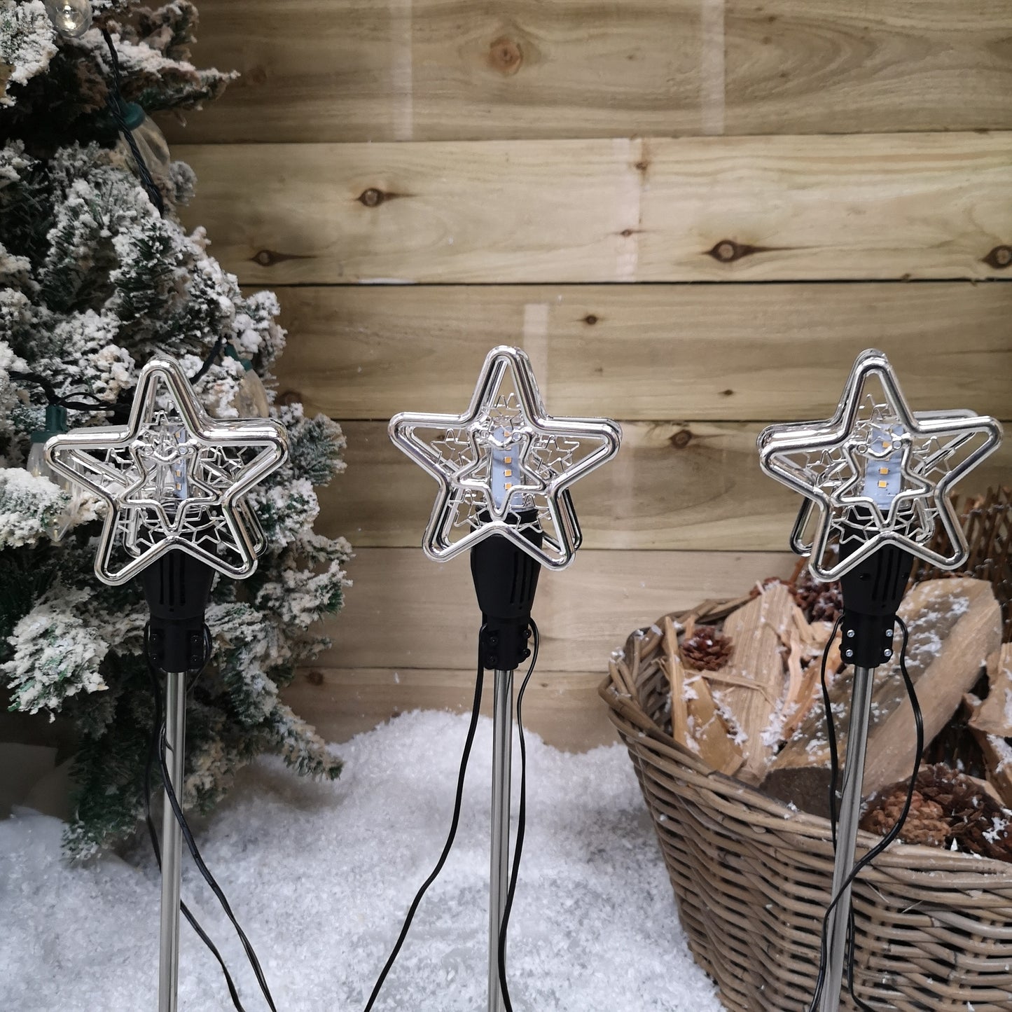 Set of 3 Christmas Star Flashing Warm White LED Connectable Pathfinder Lights