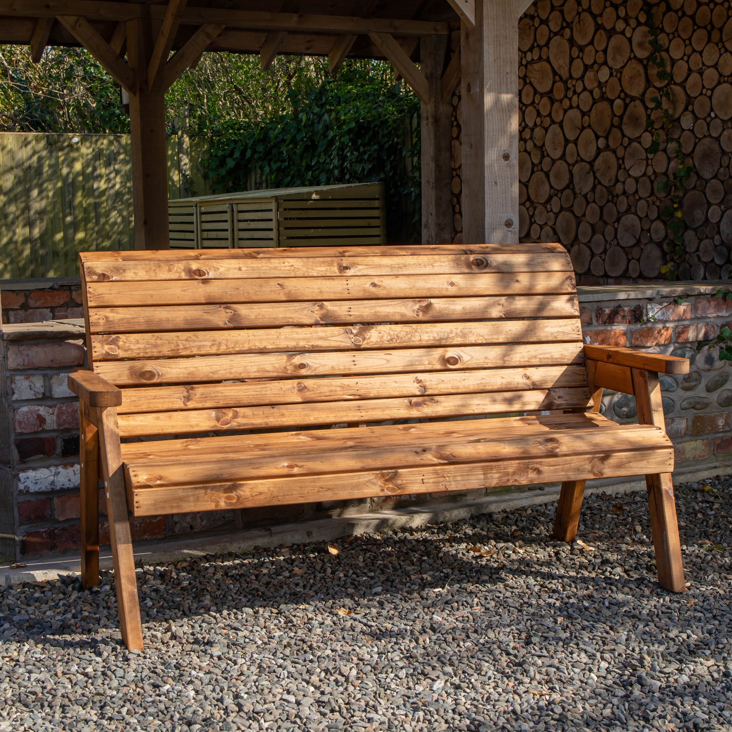 Charles Taylor Hand Made Traditional 3 Seater Chunky Rustic Wooden Garden Bench Furniture