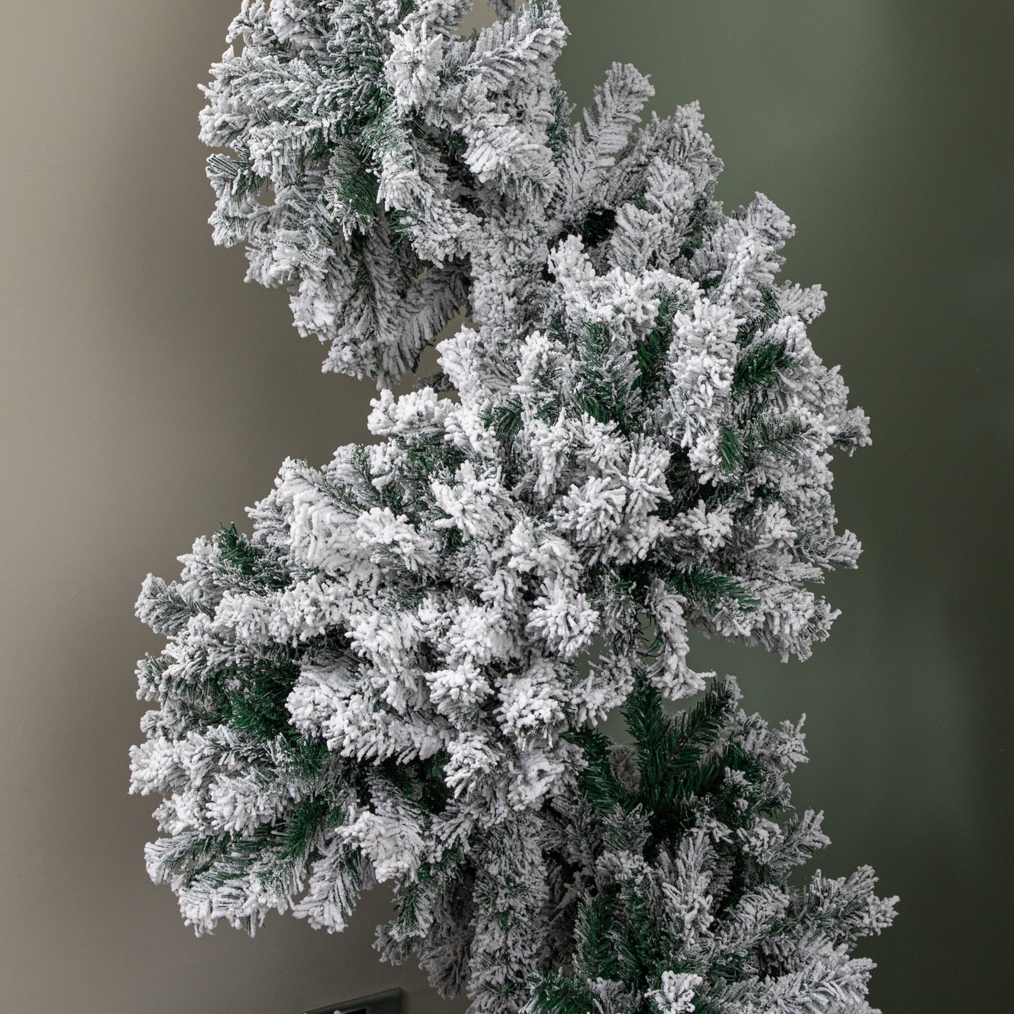 7ft (2.1m) Snowflocked Spiral Christmas Tree with Green Metal Stand