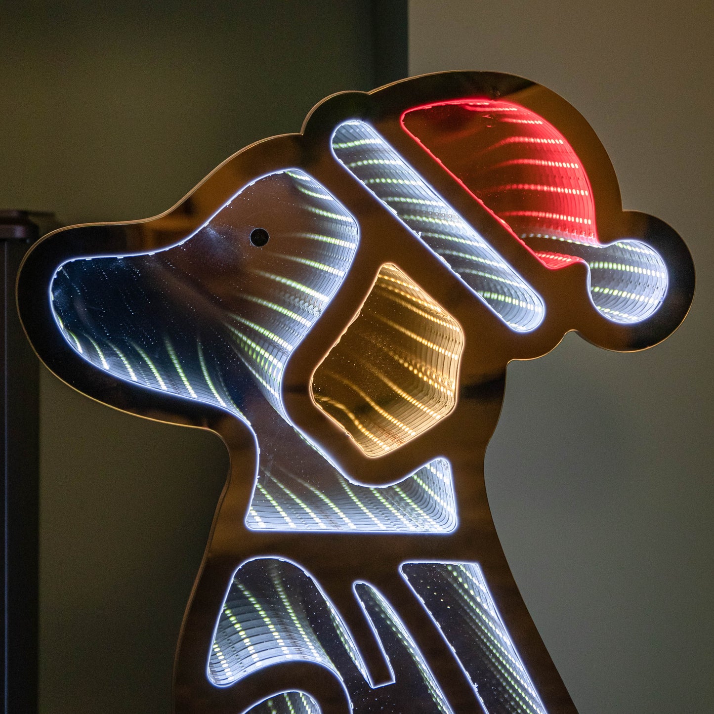 60cm Light up Sitting Dog in Santa Hat Infinity Christmas Decoration with LEDs