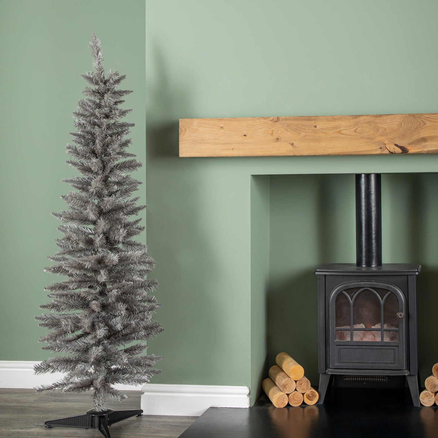 5ft (150cm) Artificial Pencil Pine Grey Christmas Tree with 168 Tips & Stand