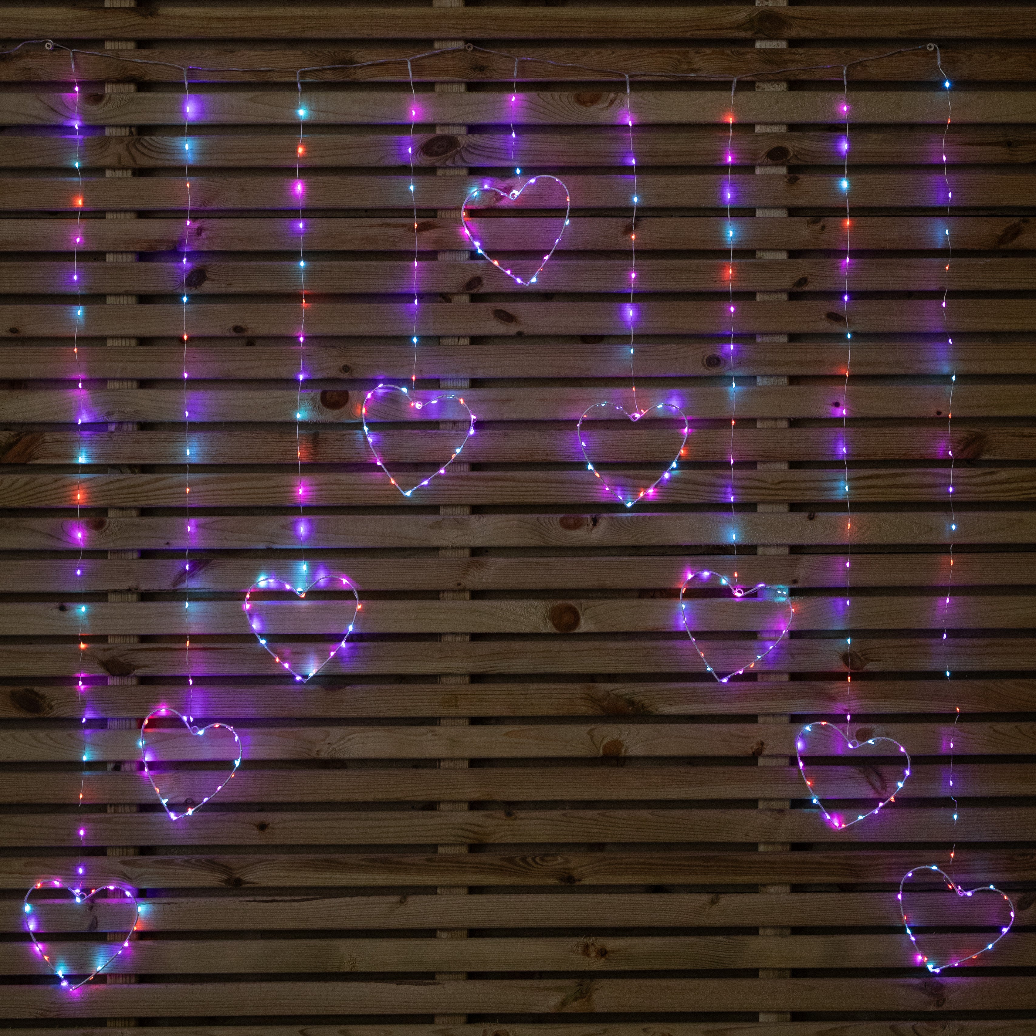 1.2m x 1.2m Light up Heart Pin Wire Christmas Curtain Lights with 303 Rainbow LEDs