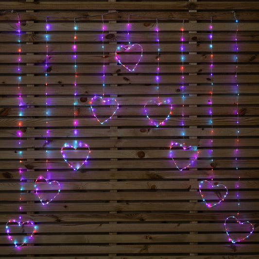 1.2m x 1.2m Light up Heart Pin Wire Christmas Curtain Lights with 303 Rainbow LEDs