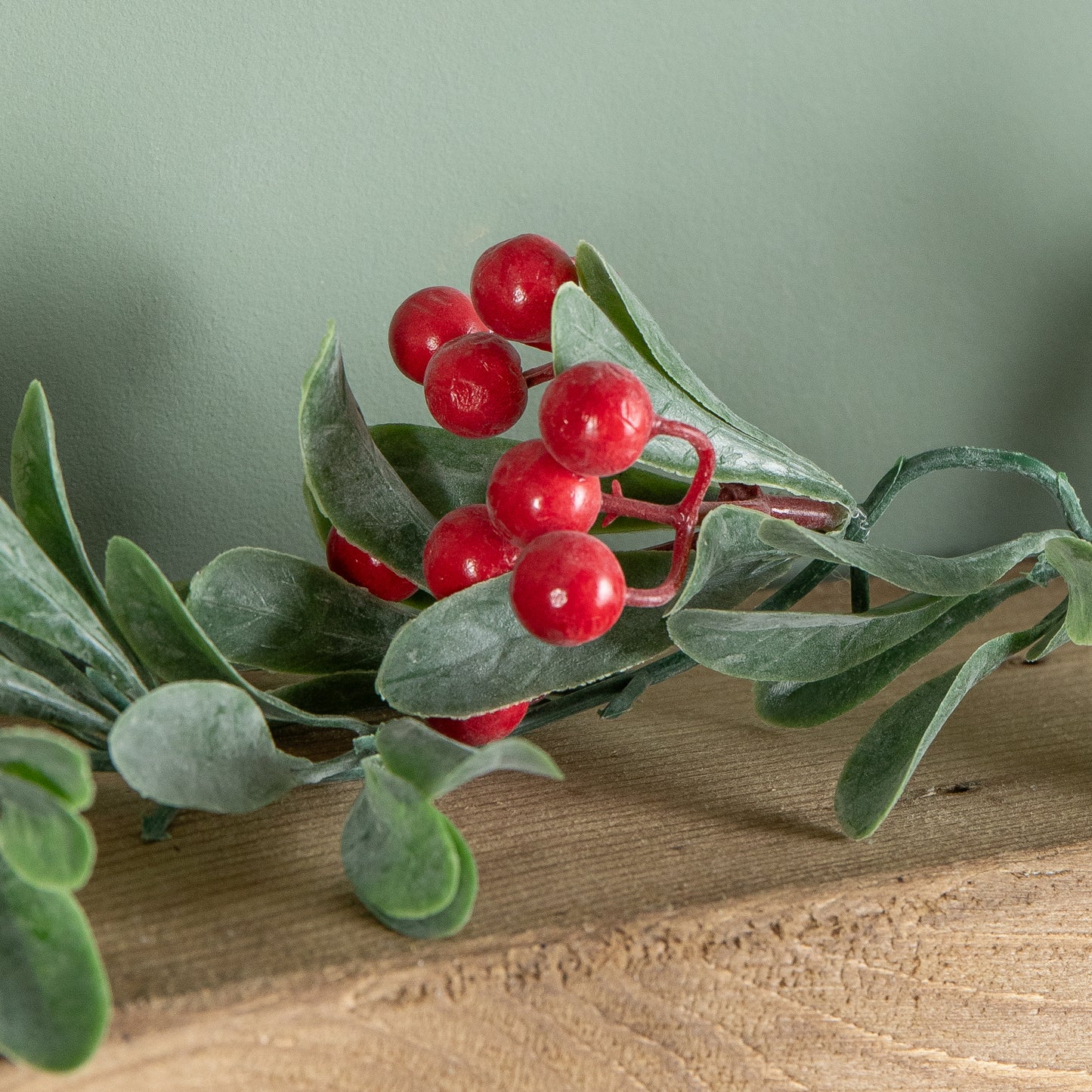 1.90m Festive Garland with Green Seasonal Leaves and Red Berries