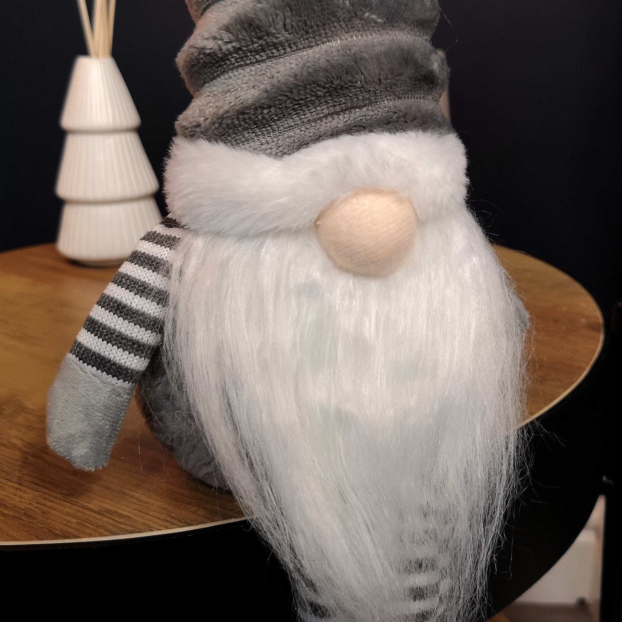 46cm Grey Plush Sitting Gonk Christmas Decoration with Stripey Dangly Legs