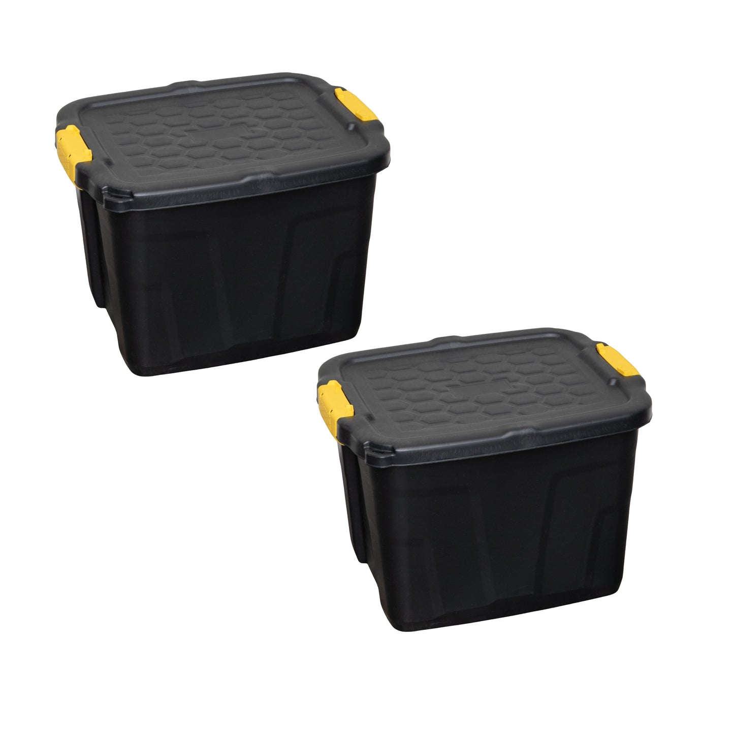 2 x 42L Heavy Duty Storage Tubs Sturdy, Lockable, Stackable and Nestable Design Storage Chests with Clips in Black