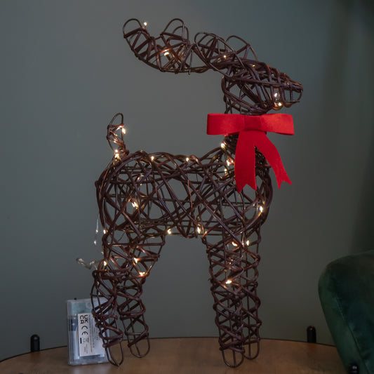 40cm Battery Operated Light up Christmas Reindeer with Red Bow & 30 Warm White LEDs