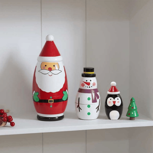 16cm Hand Painted Wooden Christmas Santa Festive Figurine Set