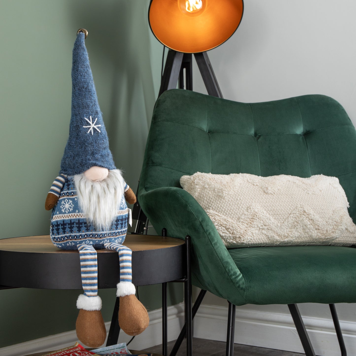 48cm Tall Christmas Gnome Gonk Nordic Decoration Blue Body Hat Bell Dangly Legs