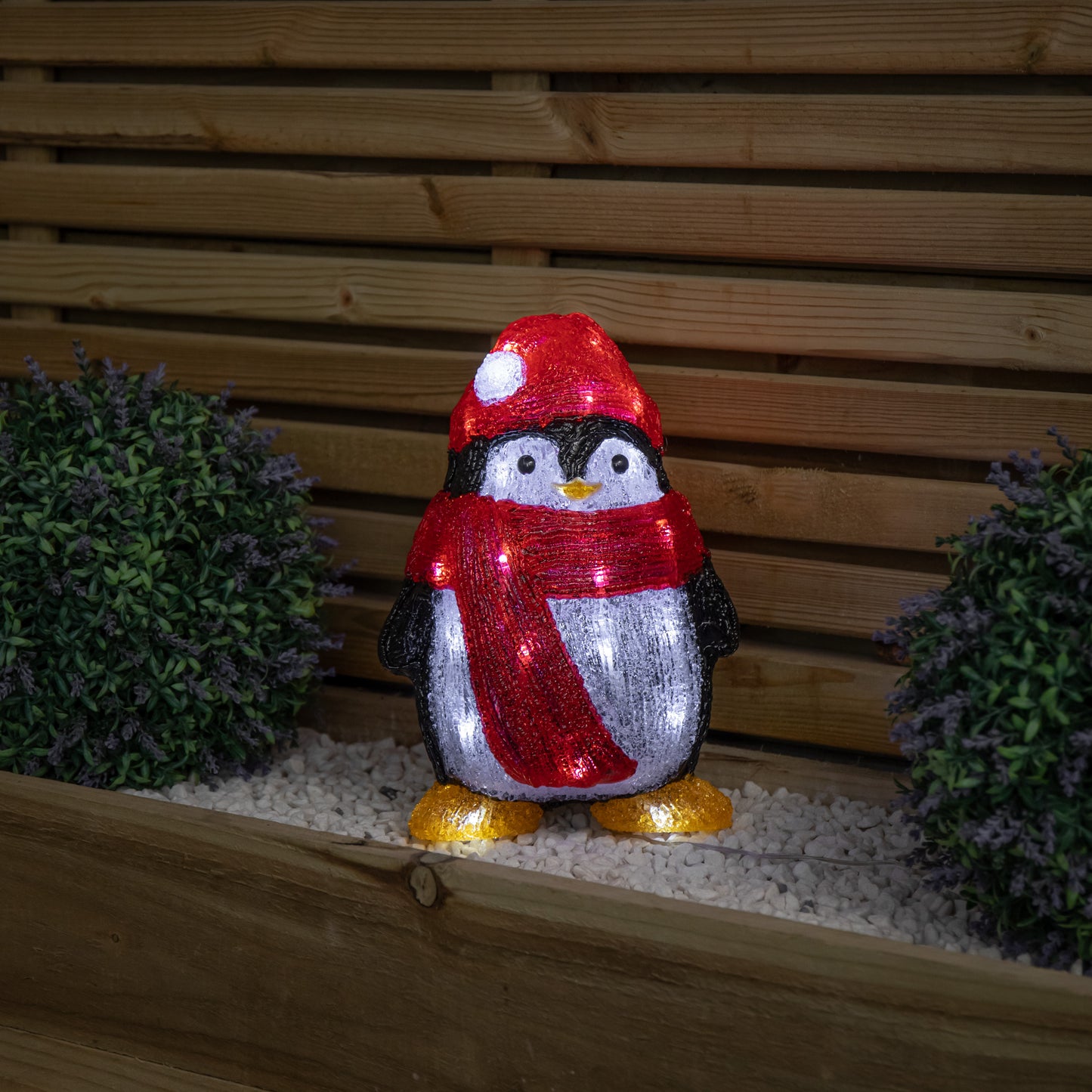 30cm Light up Acrylic Christmas Penguin with Scarf and 30 White LEDs