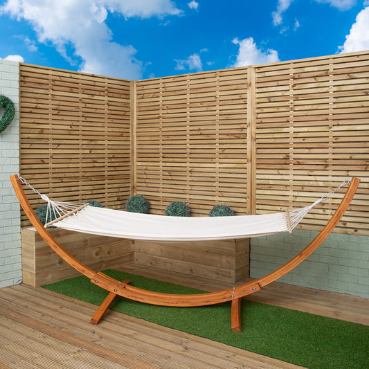 3.10m x 1.2m Palermo Freestanding Garden Hammock with Larch Wood Arc Stand in Cream