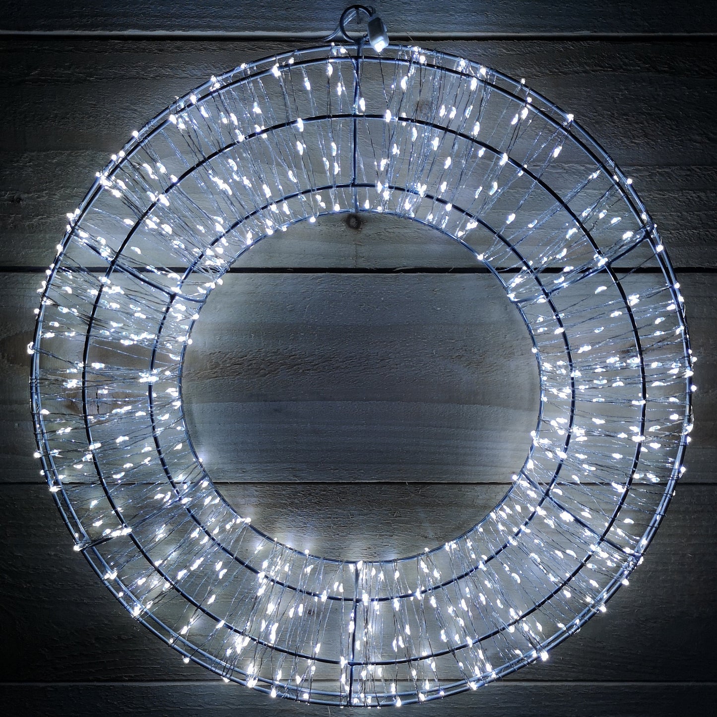 45cm Light up Silver Hanging Christmas Beaded Wreath with 600 White LEDs