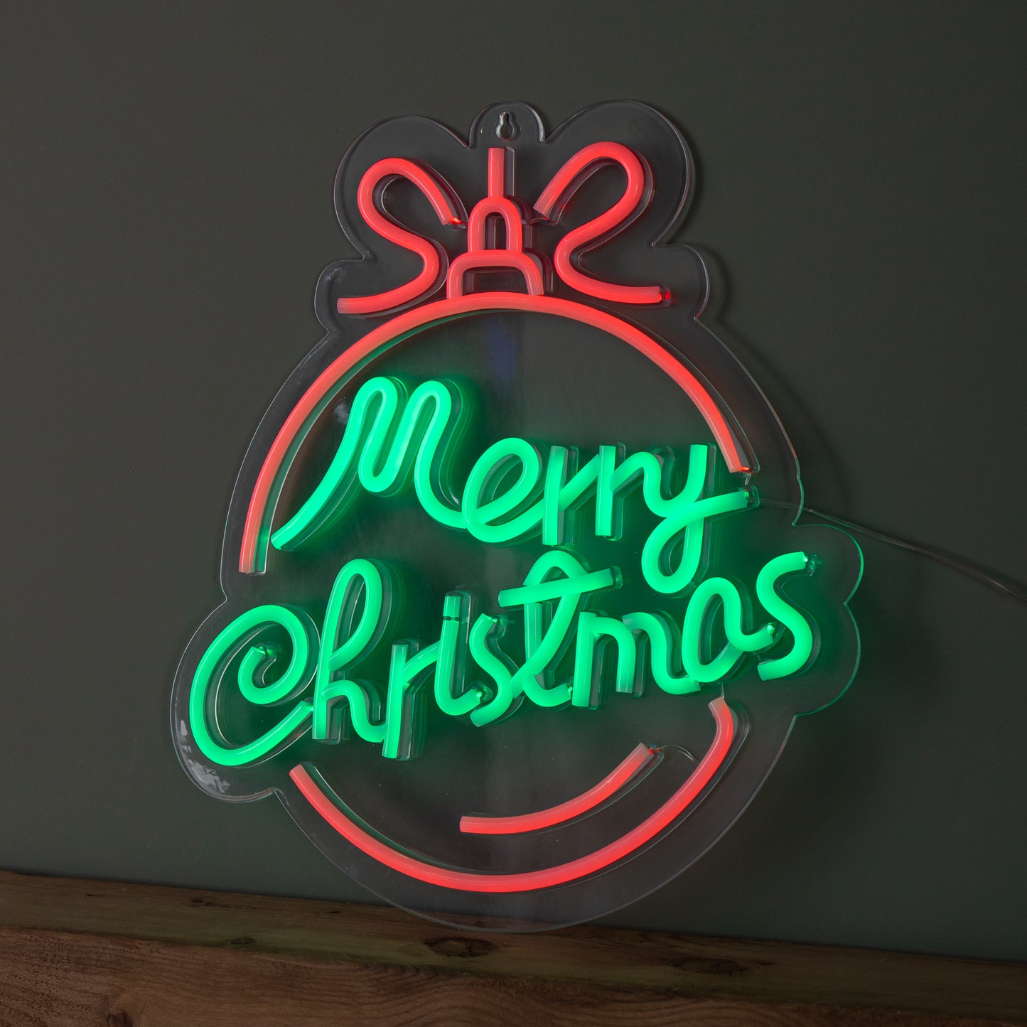 38cm x 40cm Light up Red and Green Neon Flex Merry Christmas Ball