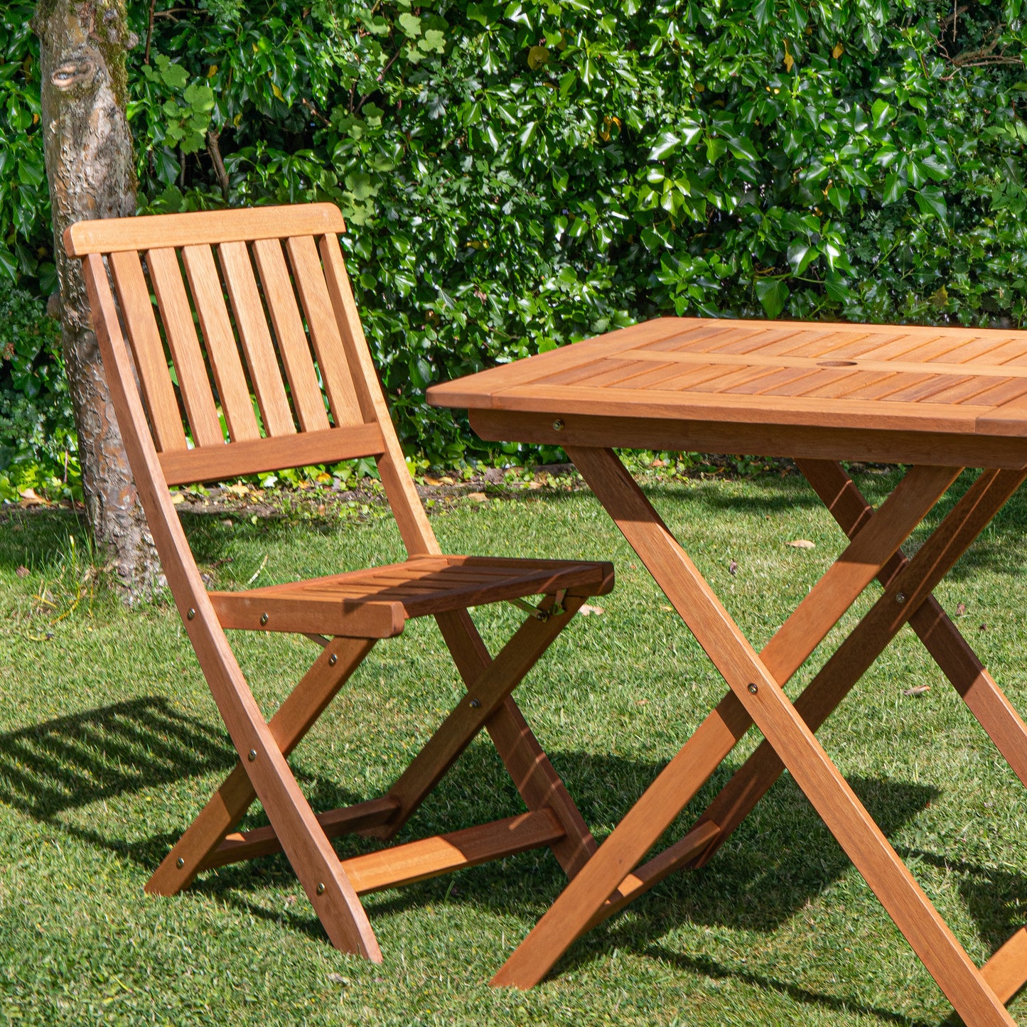 Outdoor 2 Person Folding Square Wooden Garden Dining Table Chairs Set