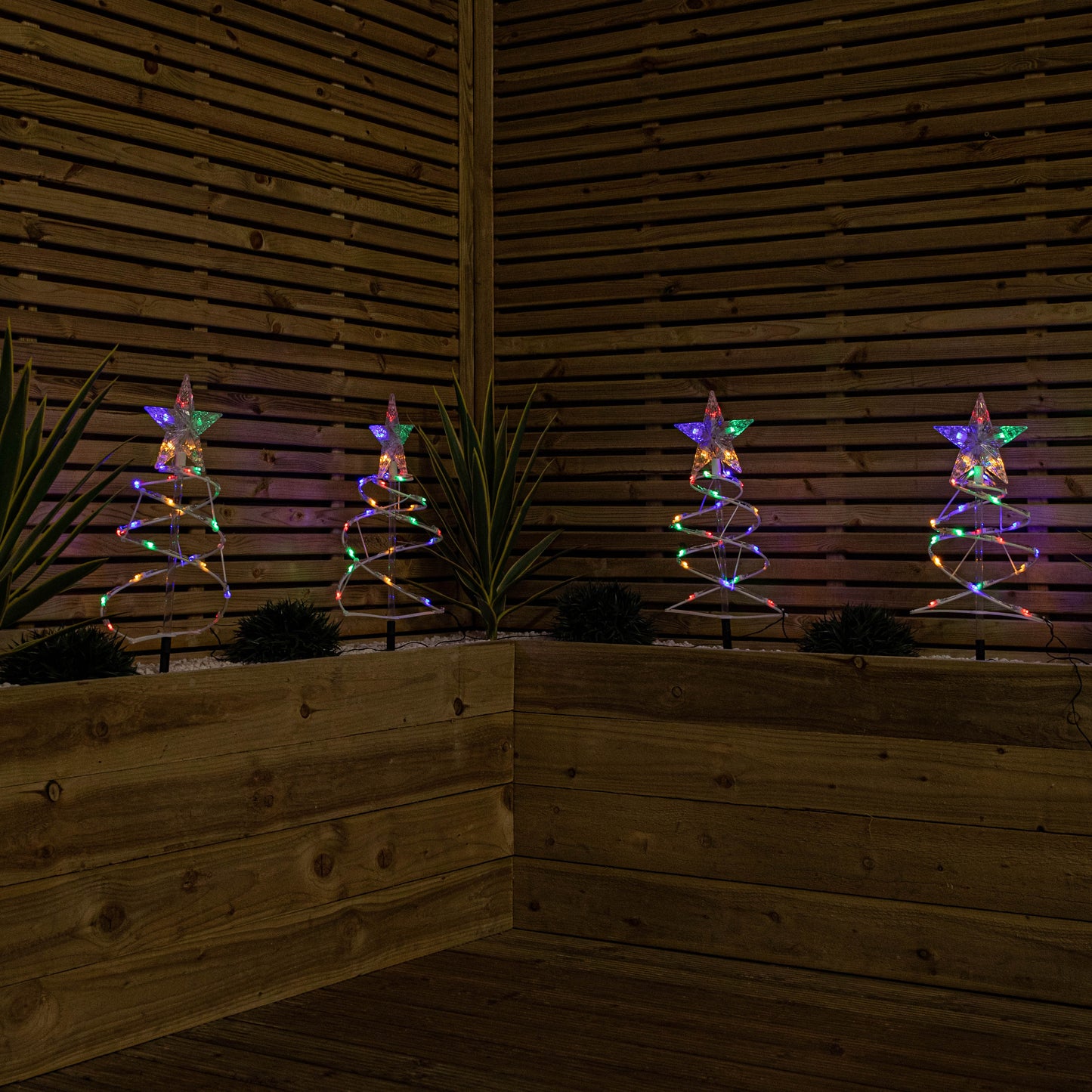 45cm Set of 4 Light up White Spiral Christmas Tree Garden Path Lights with 100 Multi-Coloured LEDs