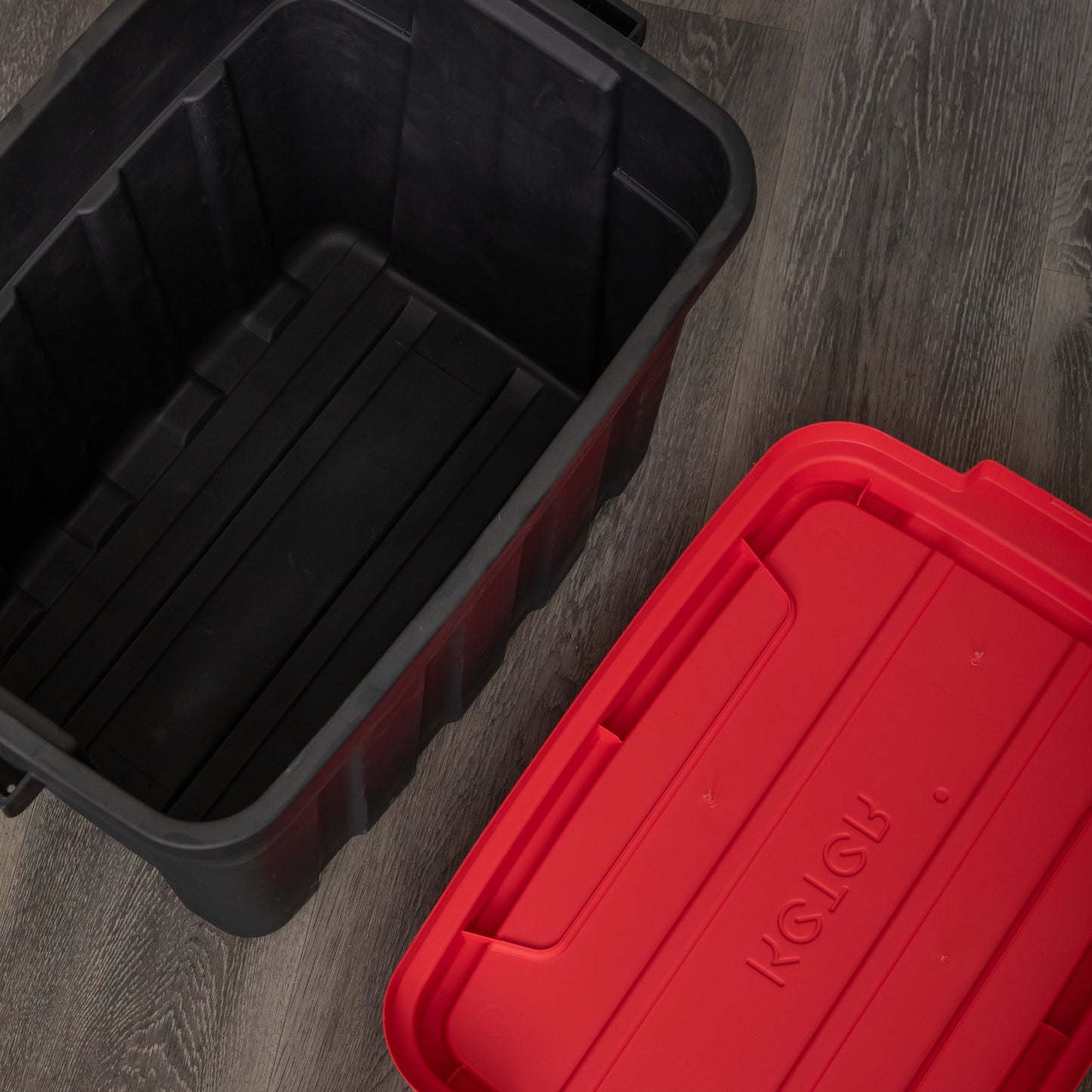 37L Black and Red Tuff Stackable Storage Box with Lid and Carry Handles