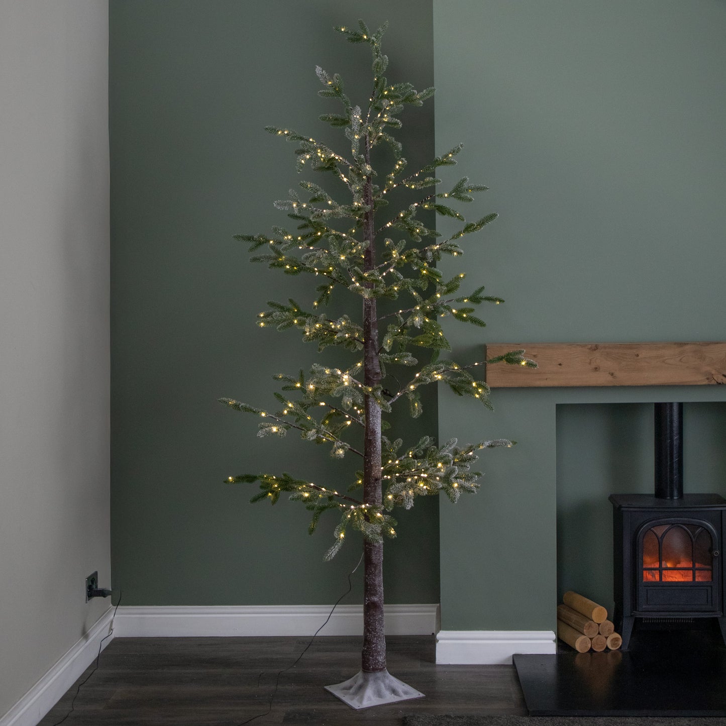 8ft (2.40m) Tall Light up Christmas Snow Tree with 412 Warm White LEDs