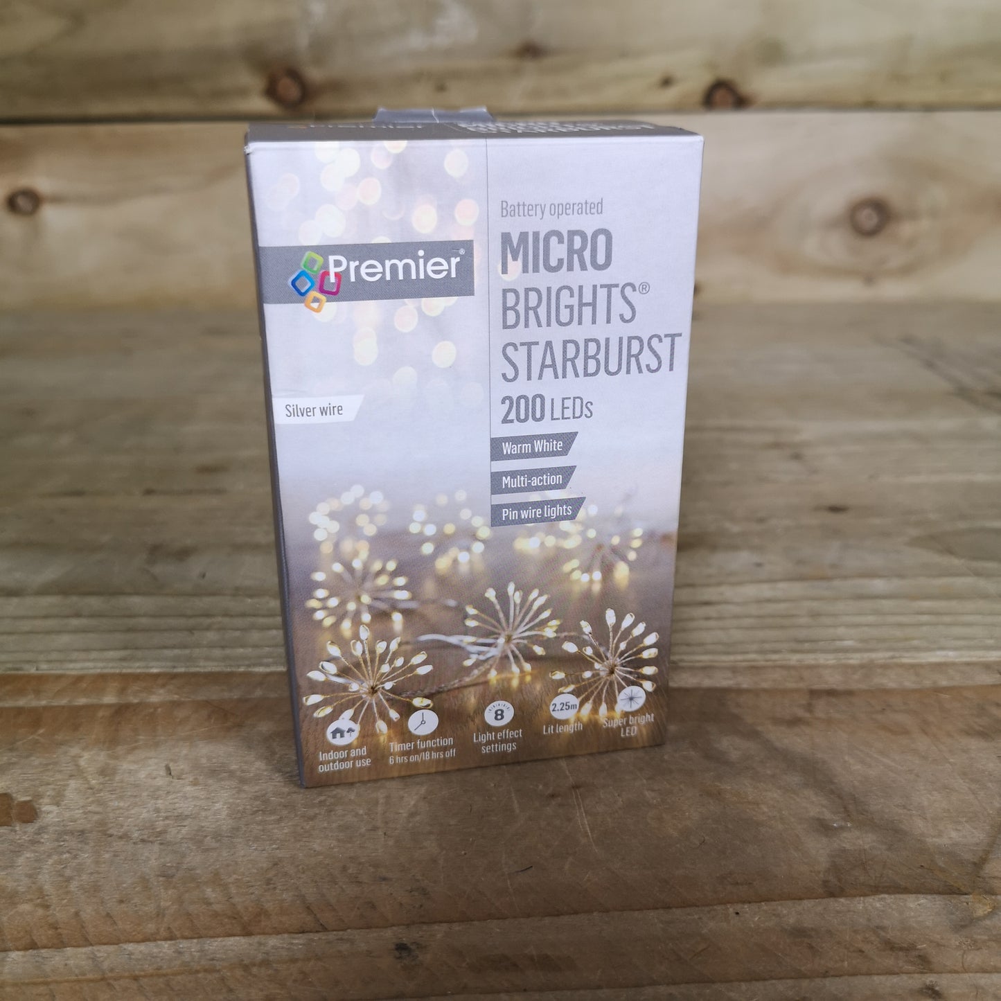 200 LED 10 Starburst  Premier Christmas Multi Function Battery Timer Lights in Warm White