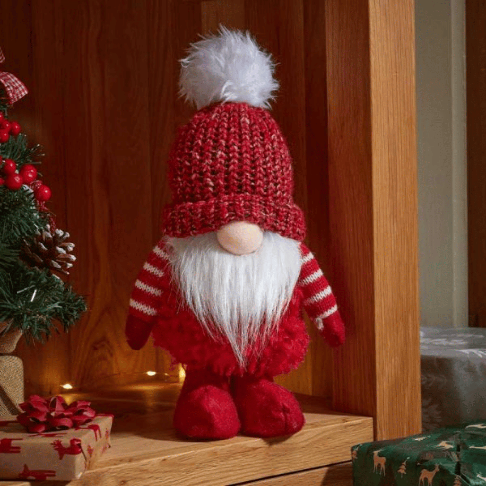 30cm Red Gonk with Bobbly Hat Christmas Decoration