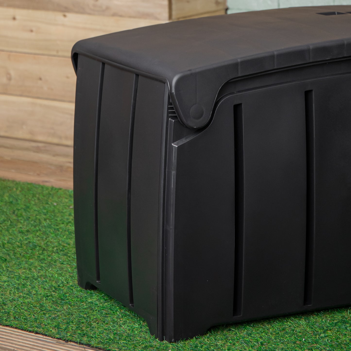 1.15m x 61cm Large Black Garden Storage Box with 300 Litre Capacity with Padlockable Lid