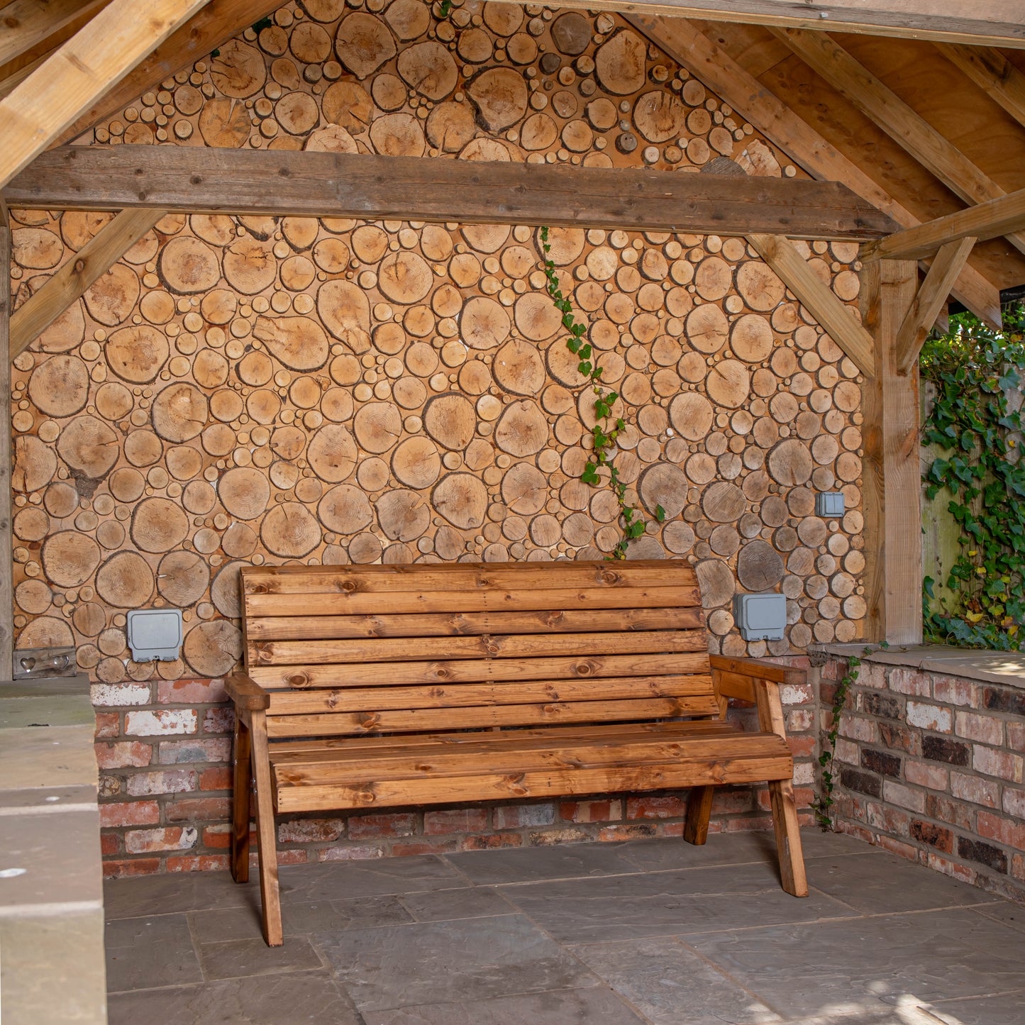 Charles Taylor Hand Made Traditional 3 Seater Chunky Rustic Wooden Garden Bench Furniture Assembled