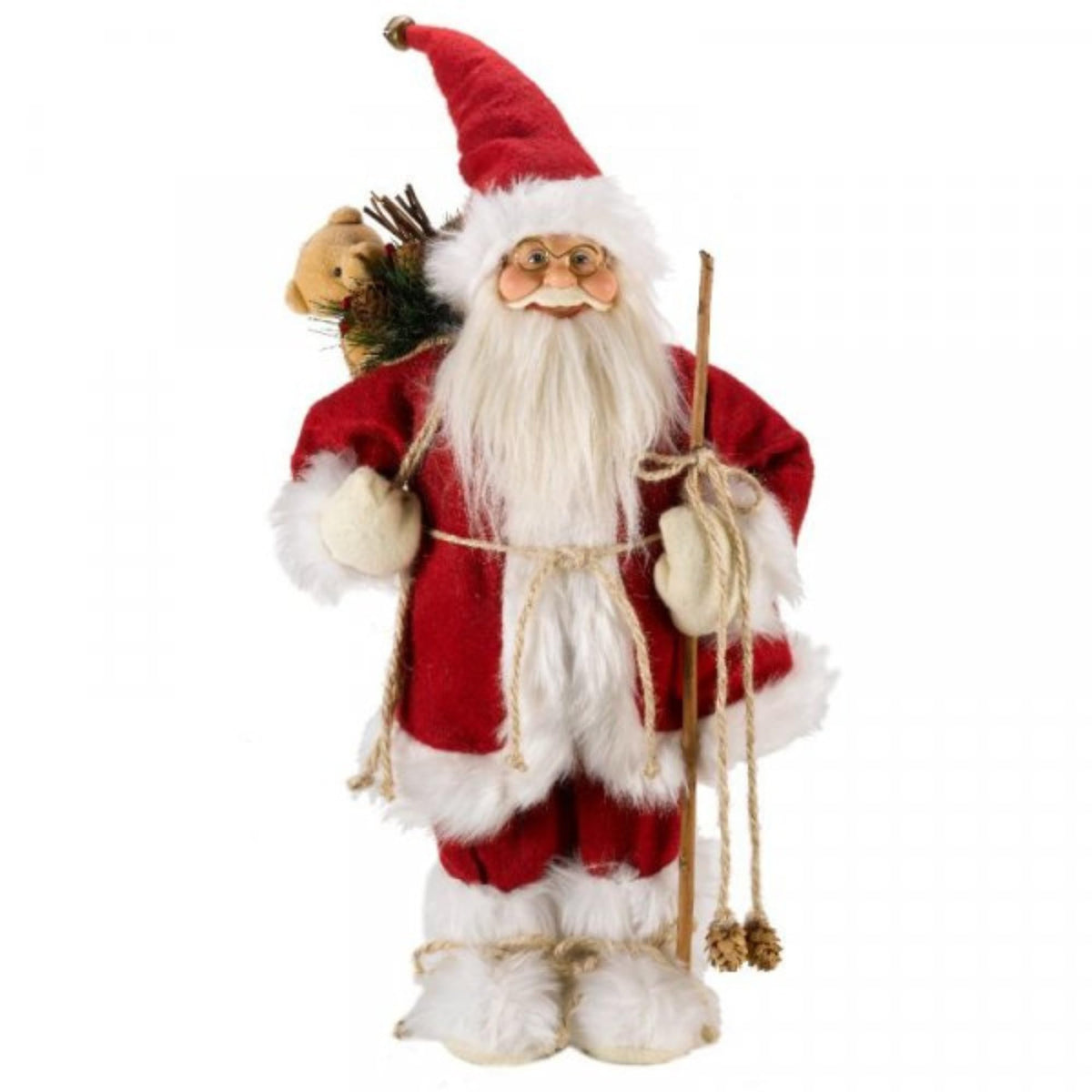 45cm Battery Operated Red Standing Light up Santa Claus with Brown Woven Sack