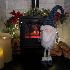 98cm Christmas Standing Gonk Decoration with Navy Crushed Velvet Hat