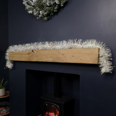200cm x 12cm Fine Cut Iridescent White Tinsel Garland Christmas Tree Decoration