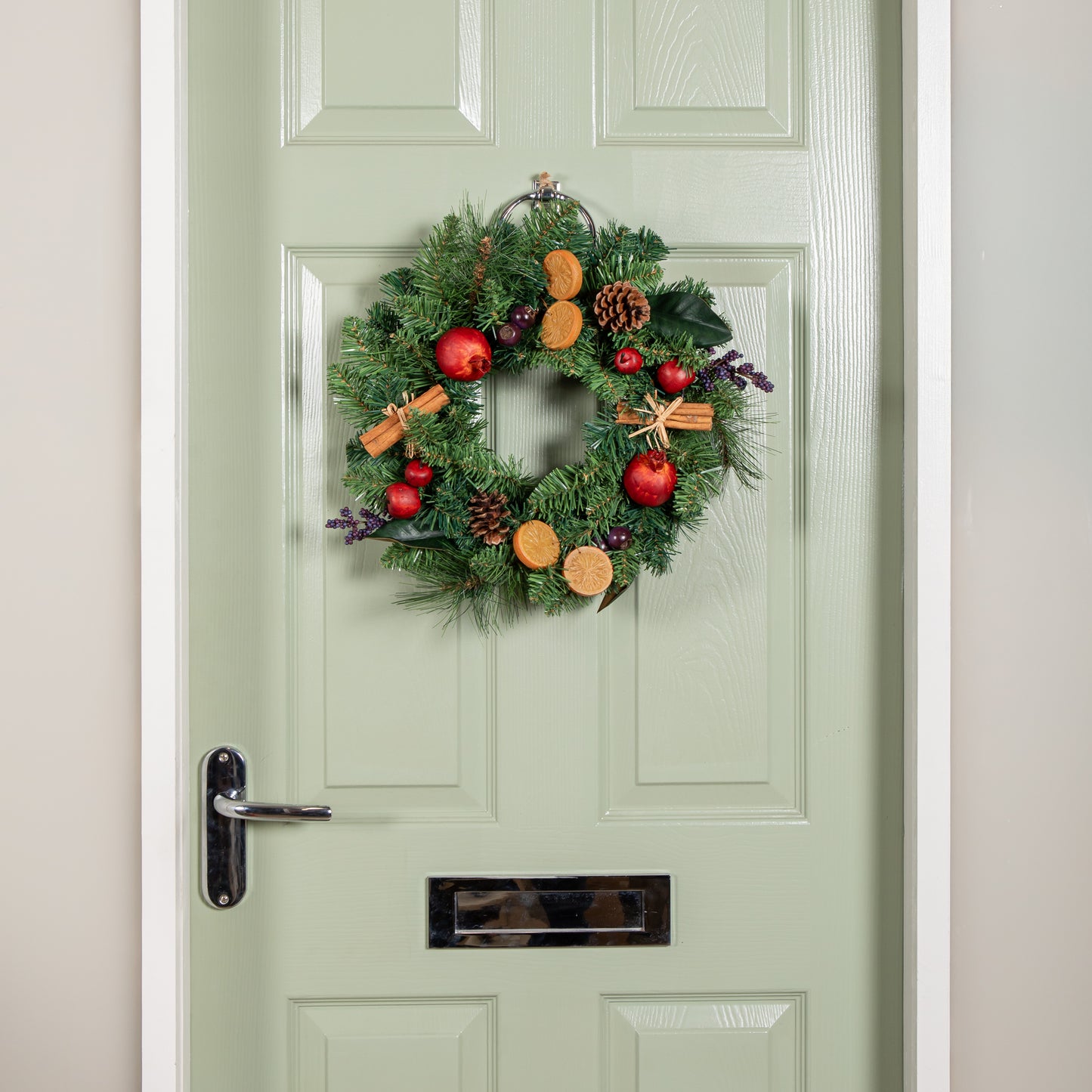 40cm Festive Spice Christmas Wreath with Pinecones and Faux Dried Fruit