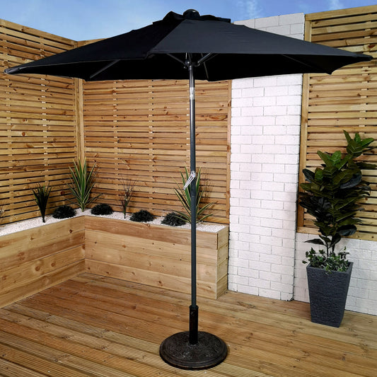 2m Aluminium Garden Patio Sun Shade Parasol with Tilt and Crank in Black 2639