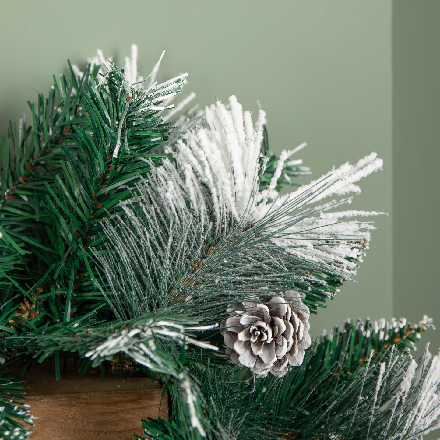 2.7m Snow Flocked Christmas Garland with Pine Cones and Mixed Needles