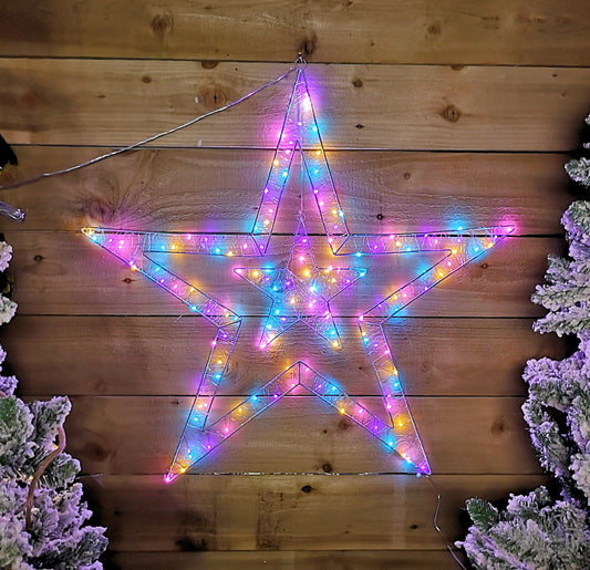 80cm Light Up Double Star Christmas Decoration with 140 LED in Rainbow