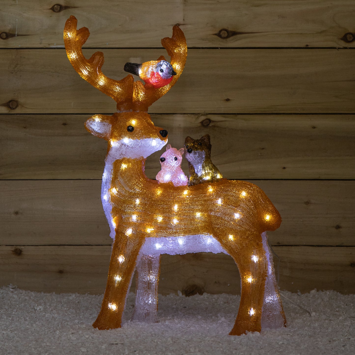 60cm Light up Acrylic Standing Christmas Deer with Animals and 80 Warm White LEDs