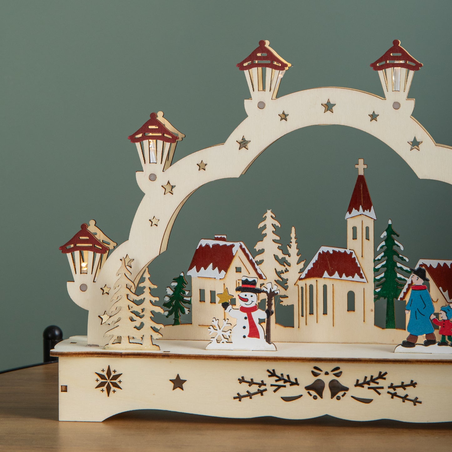 28cm Battery Operated Wooden Christmas Festive Village with LEDs