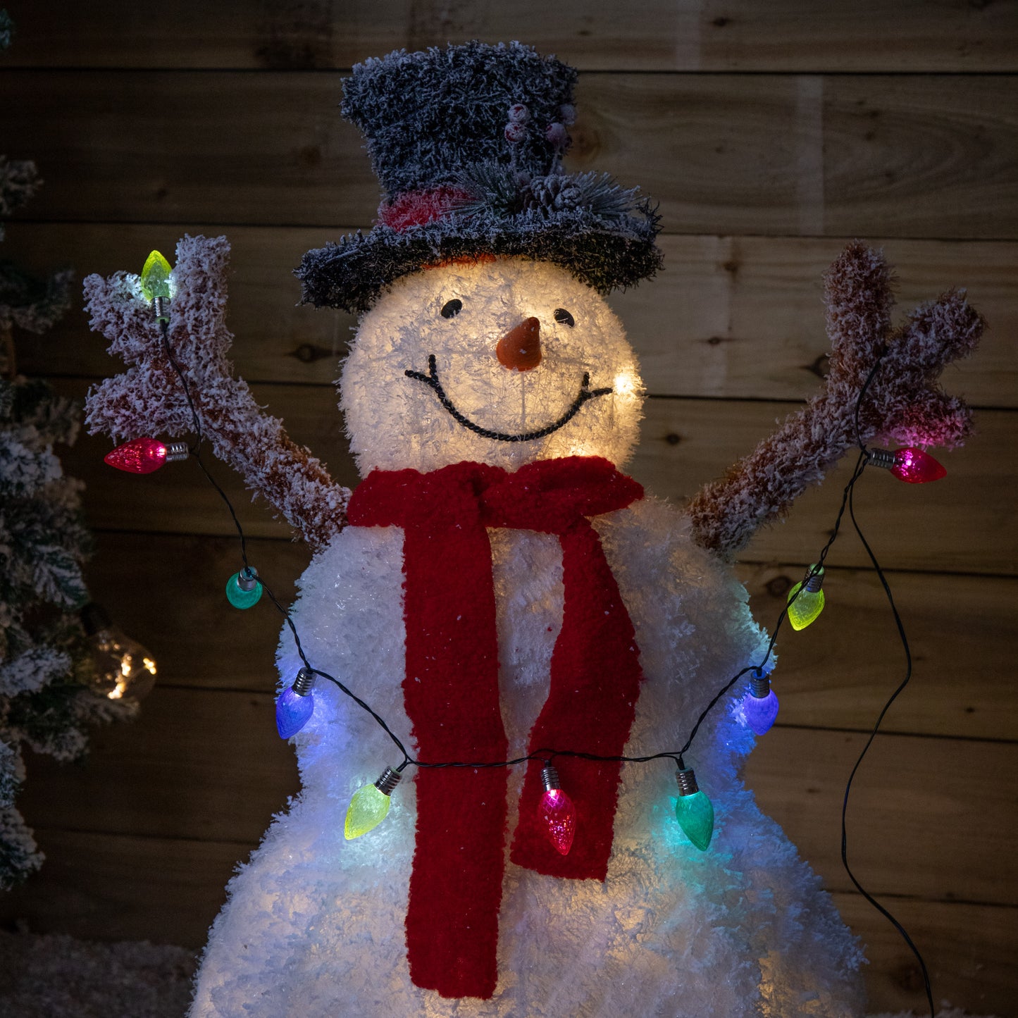 90cm Light up Frosted Tinsel Christmas Snowman with 50 White & Warm White LEDs
