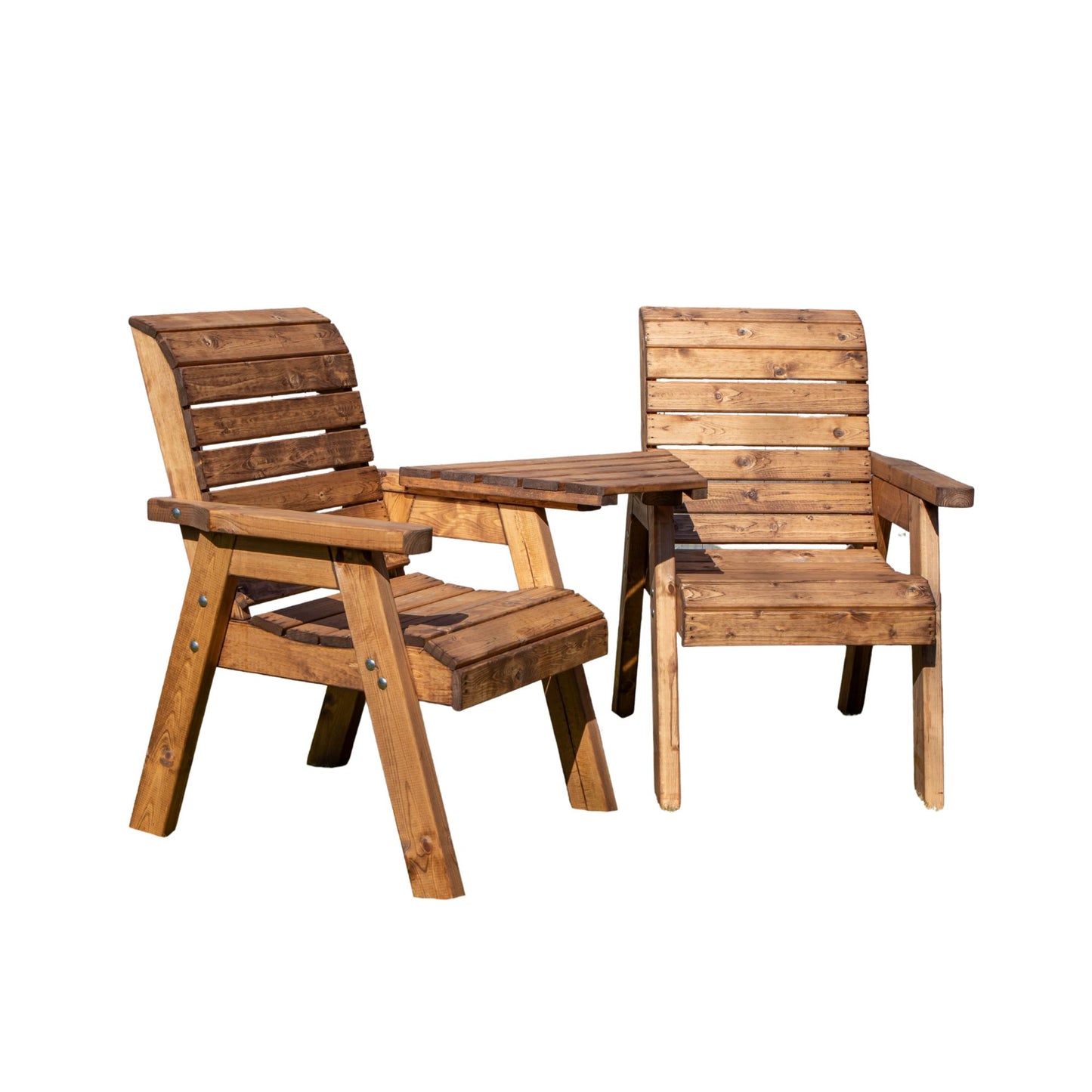 Charles Taylor Hand Made 2 Seater Chunky Rustic Wooden Garden Furniture Love Seat with Tray Assembled
