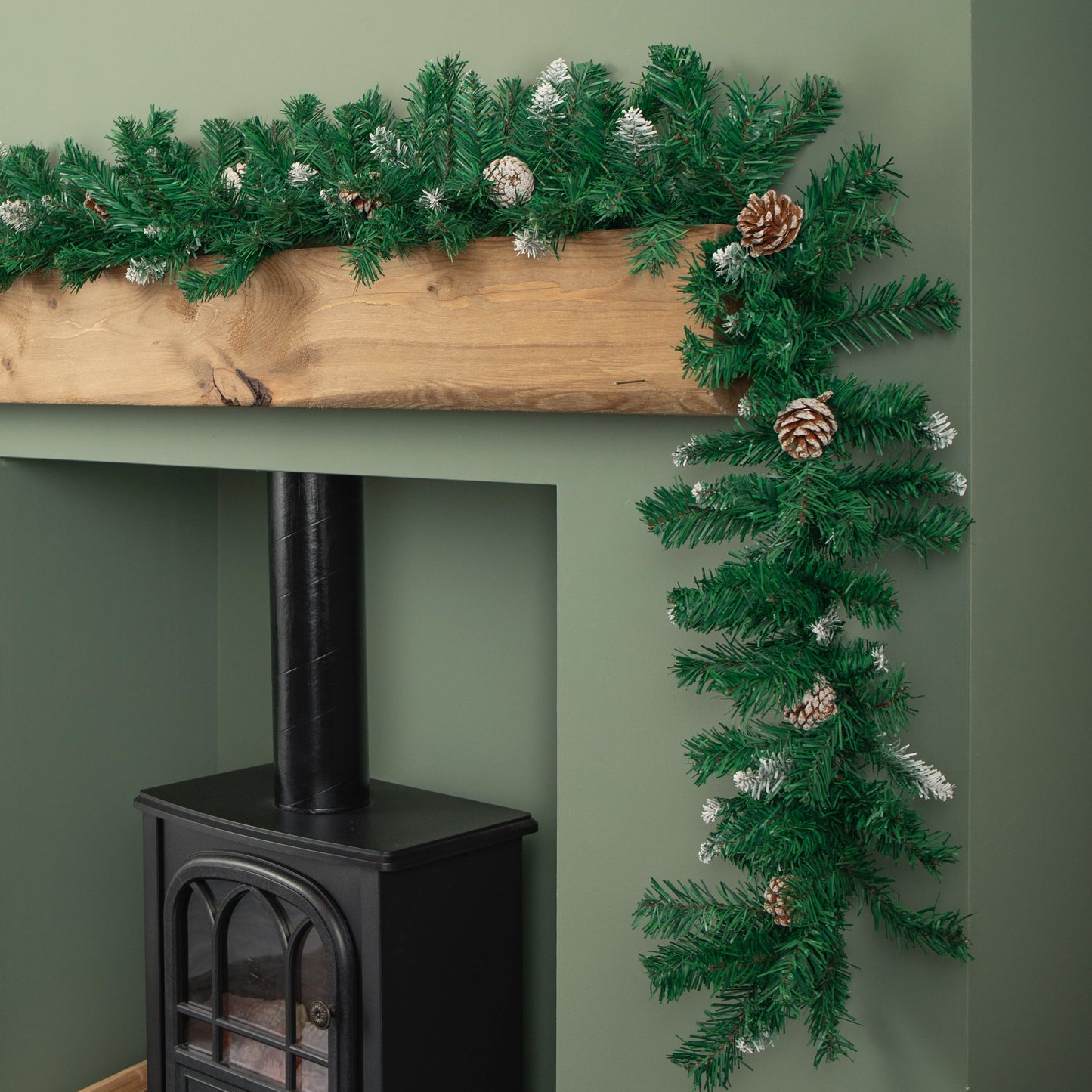 2.7m Snow Tipped Christmas Garland with Pine Cones and Mixed Needles