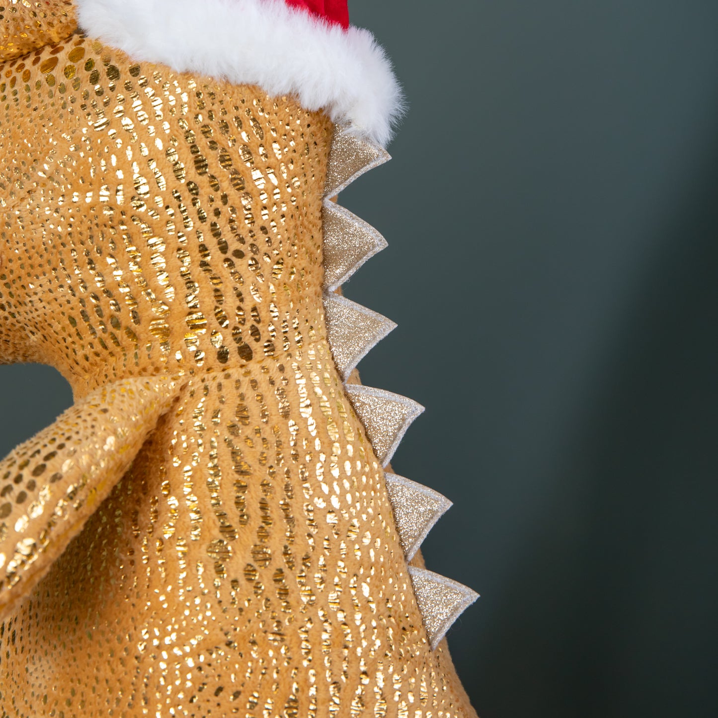 60cm Tall Gold Plush Zilla Dino Standing Christmas Decoration with Santa Hat
