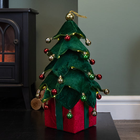 49cm Battery Powered Light up Christmas Tree with Baubles and Warm White LEDs