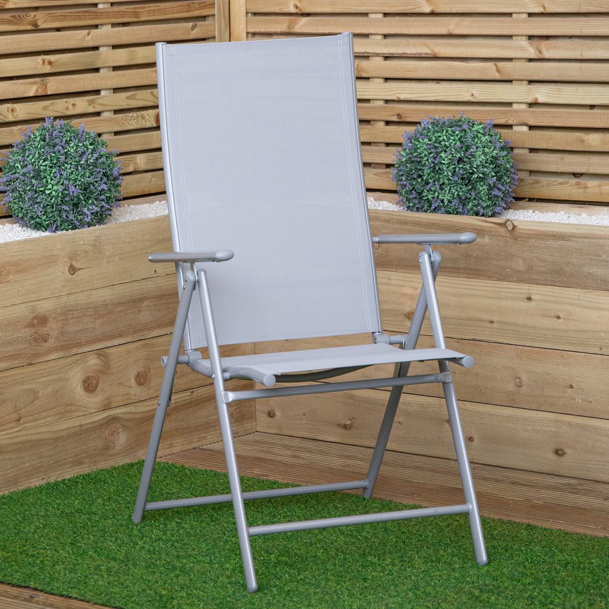 Set of 2 Outdoor Garden Patio Multi Position Reclining Folding Chair in Grey