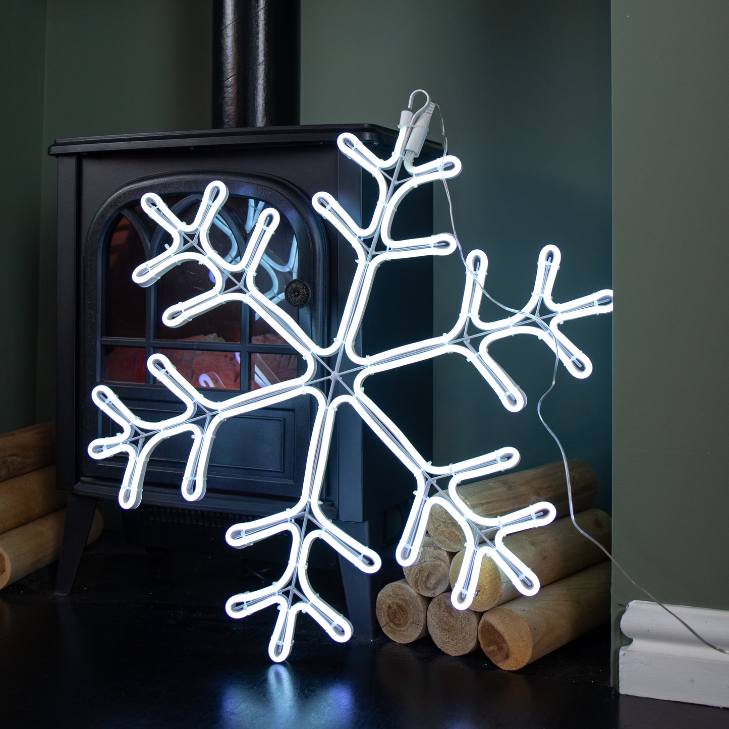 59cm x 56cm Light up Neon Flex Christmas Snowflake with Blue & White LEDs