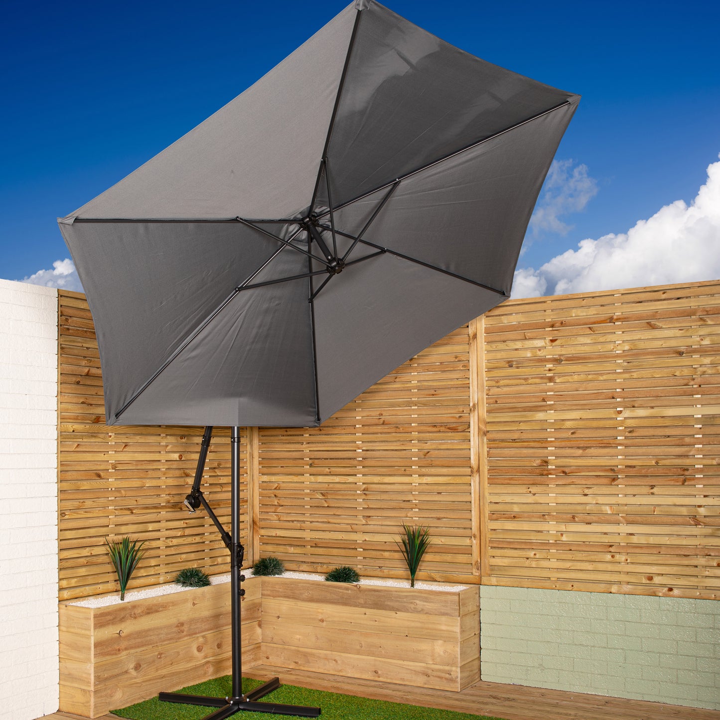 3m Hanging Banana Cantilever Garden Parasol with Cover in Grey