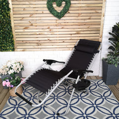 Multi Position Garden Zero Gravity Relaxer Chair Sun Lounger in Black & Silver
