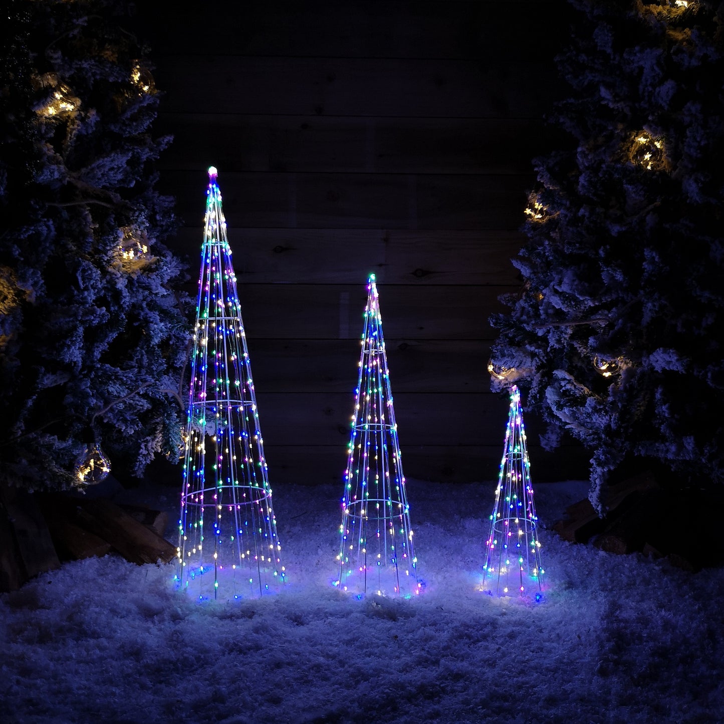 Multi Function LED White Tree Cone Trio with 640 Multi Coloured LEDs