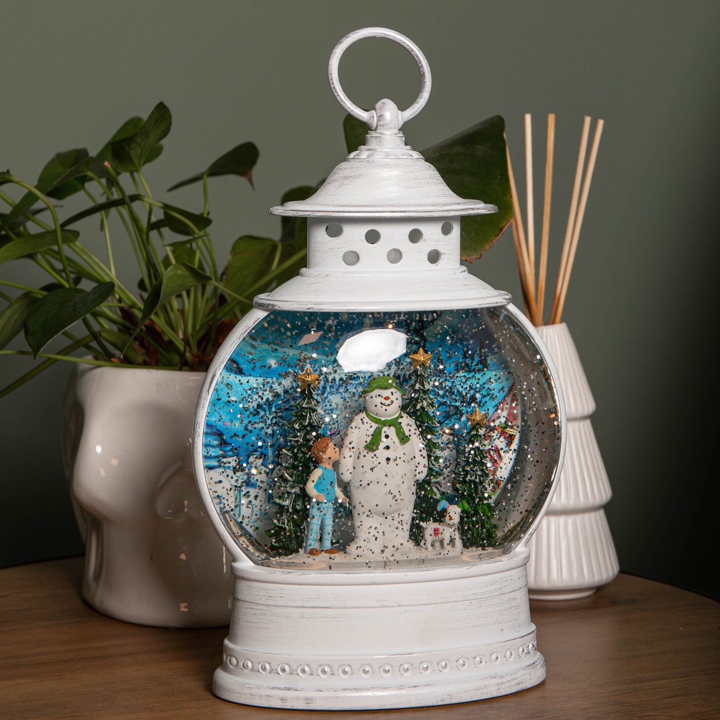 28cm White Light up The Snowman, Snowdog & Billy Christmas Water Spinner with LEDs