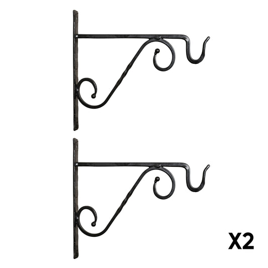 Pack of 2 35cm Black Metal Heavy Duty Twisted Garden Patio Wall Bracket Hook for Hanging Planter