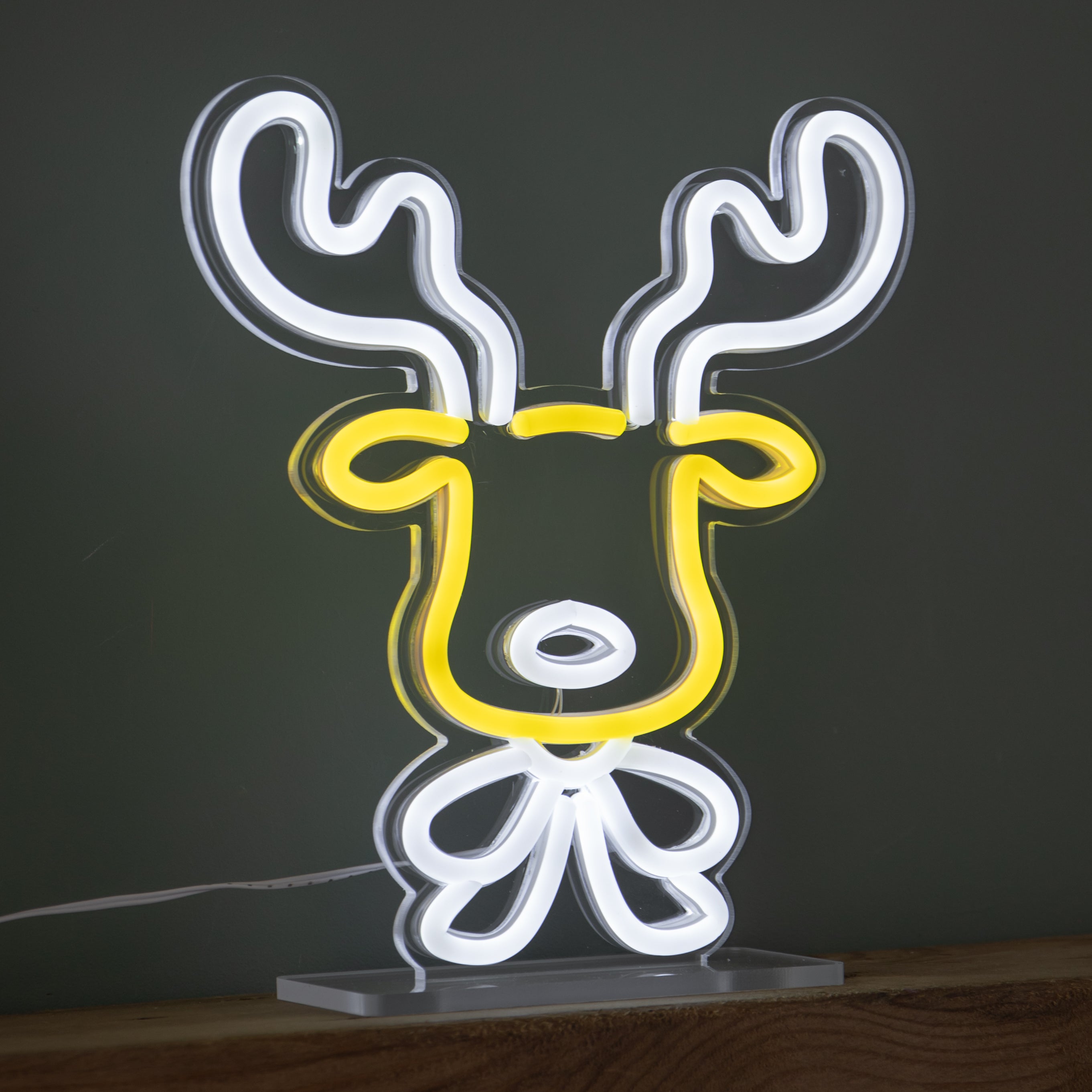 25cm Light up Christmas Reindeer Face Table Top Neon Sign